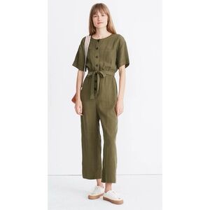 Madewell Green Short Sleeve Wide Leg Belted Jumpsuit Size Medium